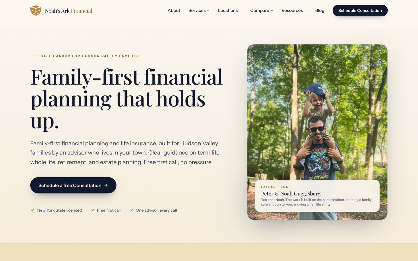 Noah's Ark Financial homepage, a financial advisor website built and run by Lead Piranha