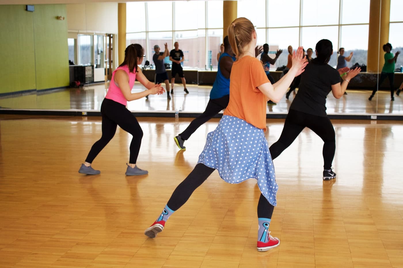Group fitness class in a studio