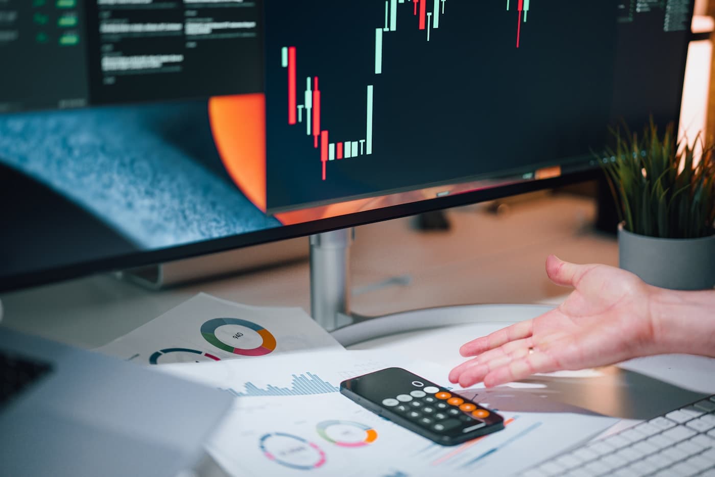 Financial planning and charts on an advisor desk