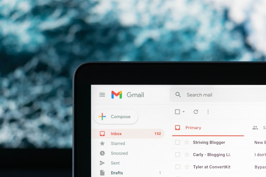 Laptop screen showing an open email inbox